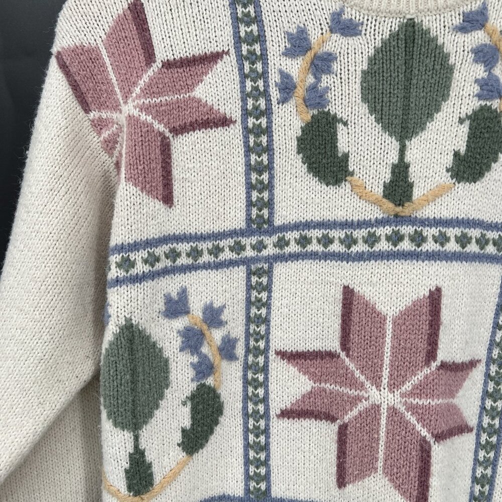 Vintage Alfred Dunner knit sweater grandma cottagecore floral embroidered M L - Picture 5 of 8